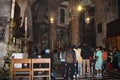 Pilgrims in front of The Edicule in The Church of the Holy Sepulchre, Christ`s tomb, in the Old City of Jerusalem, Israel